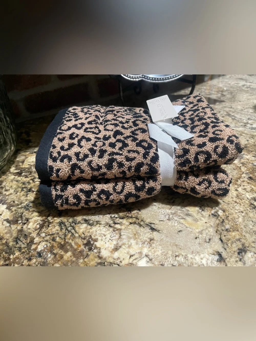 Rachel Zoe 100% Cotton cheetah print bath towel bundle bath, hand, washcloth NEW